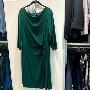 Ralph Laureen, drape neck, 3/4 sleeve dress, that minimizes faults-comfy too!